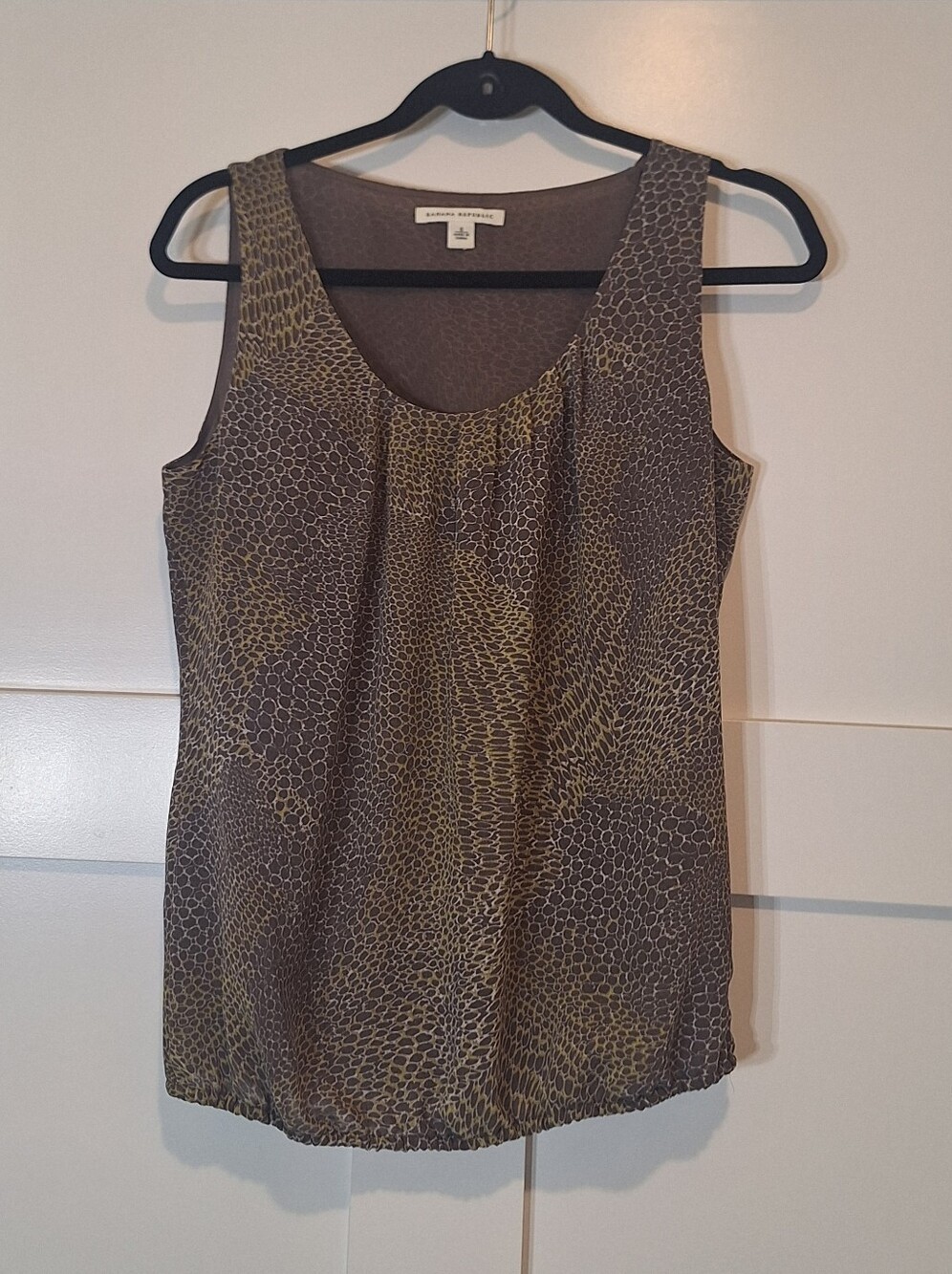 Banana Republic Reptile Print Tank Top Elastic Hem Brown Yellow Small